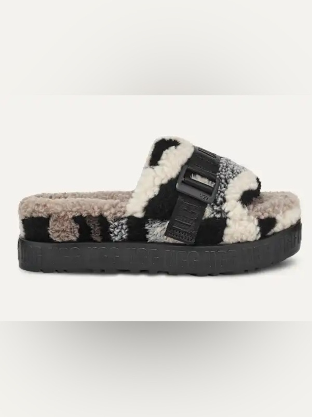 UGG (New) Fluffita Cali Collage Platform Slides Women’s 9 Black Grey